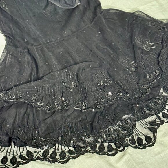 Odille Black Hi-Low Beaded Lace 2-tiered Skirt Size 4 Fitted Waist Fancy Evening - Picture 7 of 16